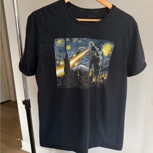 Men's Black Graphic Tee with Starry Night Design